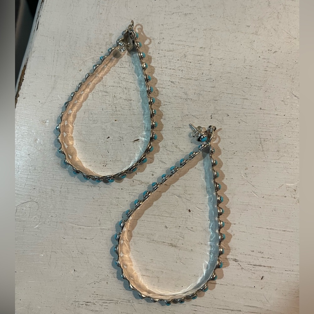 Pear shaped drop native turquoise earrings